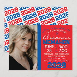 Roter und Blauer Abschluss Foto Einladung