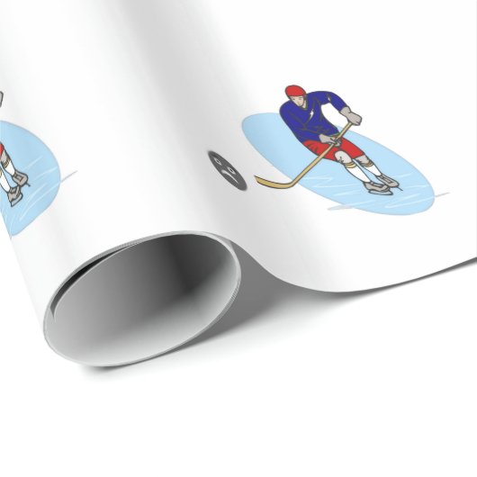 ROTER UND BLAUER HOCKEY PLAYER GESCHENKPAPIER (Rolleneckpunkt)