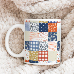Roter und blauer Patchwork Kaffeetasse