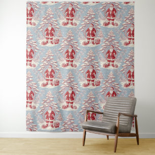 Roter und blauer Santa-Toile-Chinoiserie Wandteppich