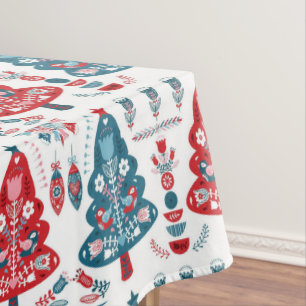 Roter und blauer skandinavischer Weihnachtsbaum-Vo Tischdecke