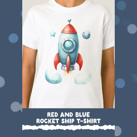 Roter und Blue Rocket Ship T - Shirt