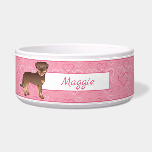 Roter und brauner Rottweiler auf rosa Herzen und N Napf