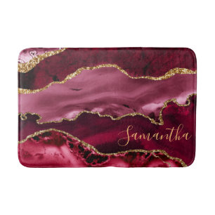 Roter und falscher Goldglitter-Marmor-Achat Badematte