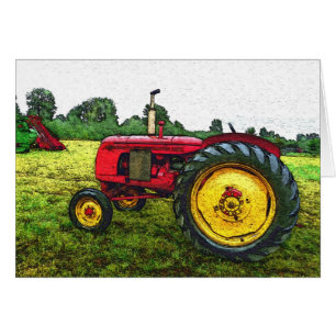 Roter und gelber Ackerschlepper