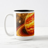Roter und gelber Planet mit Ringen