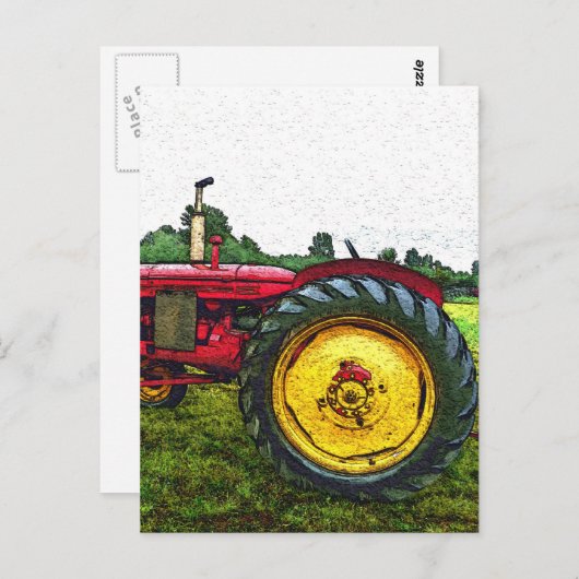 roter und gelber Zuchttraktor Postkarte (Vorne/Hinten)