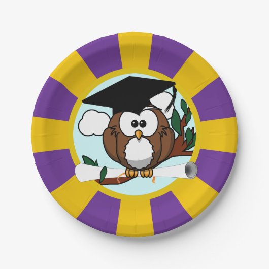 Roter und goldener Abschluss der Eule-Schule Pappteller (Vorderseite)