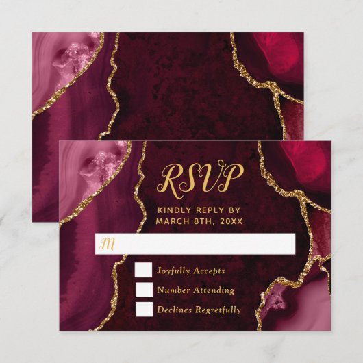 Roter und goldener Achat-Murmel RSVP Karte (Vorne/Hinten)