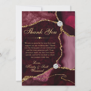 Roter und goldener falscher Glitter-Achat Hochzeit Dankeskarte