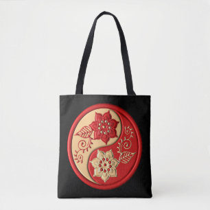 Roter und goldener floraler Yin Yang Tasche