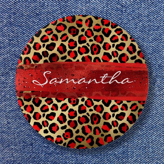 Roter und goldener Folien-Leoparden-Pinselstrich Button