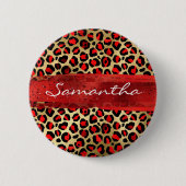 Roter und goldener Folien-Leoparden-Pinselstrich Button (Vorderseite)
