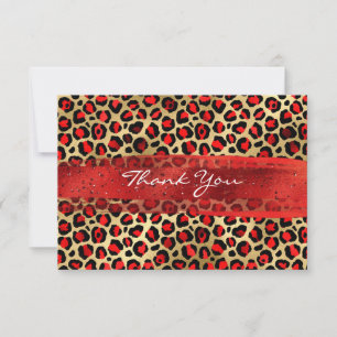 Roter und goldener Folien-Leoparden-Pinselstrich Dankeskarte
