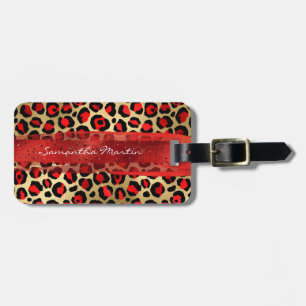 Roter und goldener Folien-Leoparden-Pinselstrich Gepäckanhänger