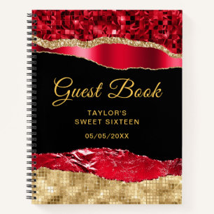 Roter und goldener Glam-Tears Sweet Sixteen Gästeb Notizblock