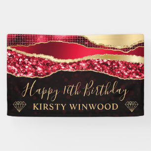 Roter und goldener Glitter-Glam-Rand Sweet Sixteen Banner
