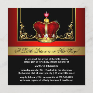 Roter und goldener Kronprinz Baby Shower Einladung