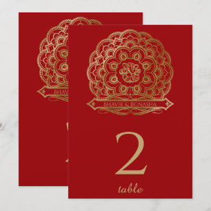 Roter und goldener Mandala indischer Tischnummernh Einladung