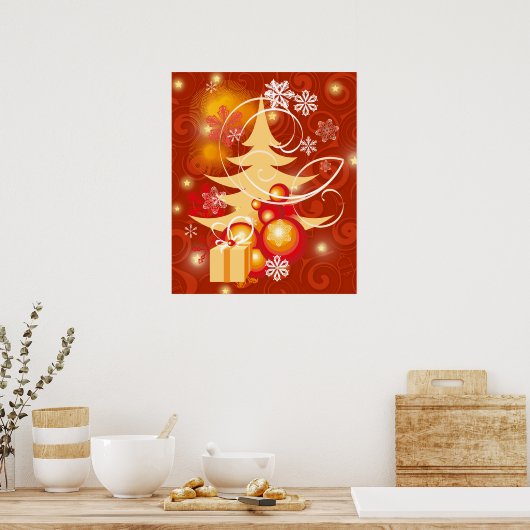 Roter und goldener Weihnachtsbaum Poster (Küche)