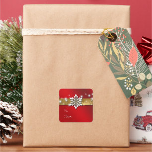 Roter und goldener Weihnachtsgeschenkanhänger-Aufk Quadratischer Aufkleber
