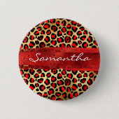 Roter und goldfarbener Leopard Pinselstrich Button (Vorderseite)