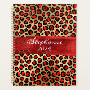 Roter und goldfarbener Leopard Pinselstrich Planer
