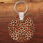 Roter und goldfarbener Leopard Pinselstrich Schlüsselanhänger (Rückseite)