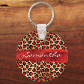 Roter und goldfarbener Leopard Pinselstrich Schlüsselanhänger (Vorderseite)