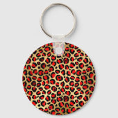 Roter und goldfarbener Leopard Pinselstrich Schlüsselanhänger (Rückseite)