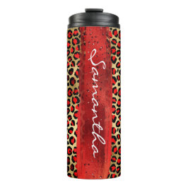Roter und goldfarbener Leopard Pinselstrich Thermosbecher