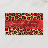 Roter und goldfarbener Leopard Pinselstrich Visitenkarte (Vorderseite)