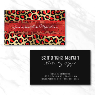 Roter und goldfarbener Leopard Pinselstrich Visitenkarte