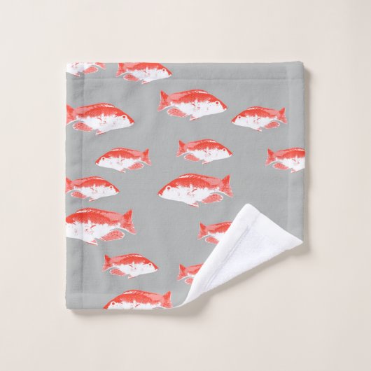 Roter und Grauer Fisch Badhandtuch Set (Waschlappen)