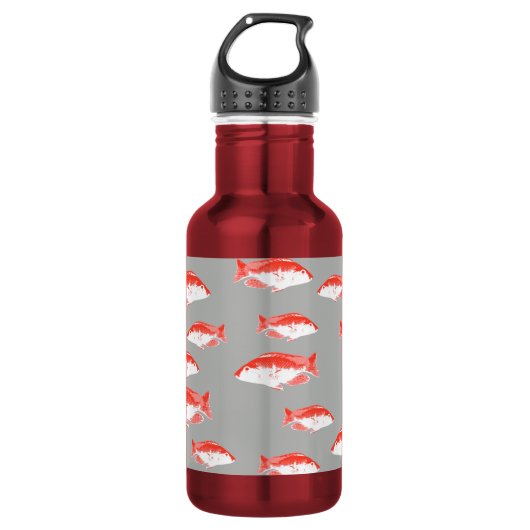 Roter und Grauer Fisch Edelstahlflasche (Vorderseite)