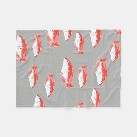 Roter und Grauer Fisch Fleecedecke (Vorderseite (Horizontal))