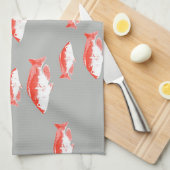 Roter und Grauer Fisch Geschirrtuch (Viertel Falte)