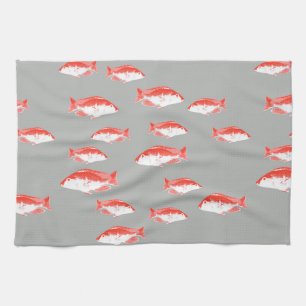 Roter und Grauer Fisch Geschirrtuch