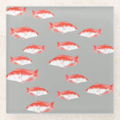 Roter und Grauer Fisch Glasuntersetzer (Vorderseite)