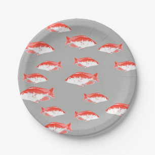 Roter und Grauer Fisch Pappteller