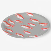Roter und Grauer Fisch Pappteller (Schrägansicht)