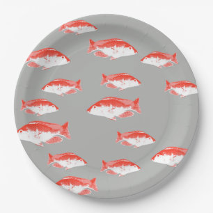 Roter und Grauer Fisch Pappteller