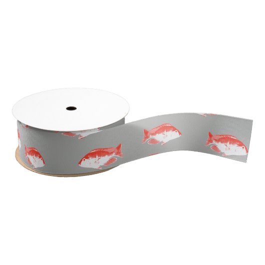 Roter und Grauer Fisch Ripsband (Spule)