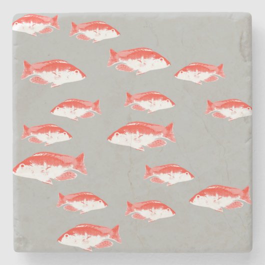 Roter und Grauer Fisch Steinuntersetzer (Vorderseite)