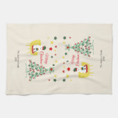 Roter und grüner Bärenbaum Moderne frohe Weihnacht Geschirrtuch (Horizontal)