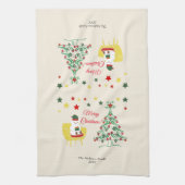 Roter und grüner Bärenbaum Moderne frohe Weihnacht Geschirrtuch (Vertikal)