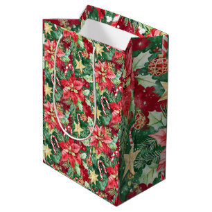 Roter und grüner Feiertags-Blumen-Zuckerstangen-Sc Mittlere Geschenktüte