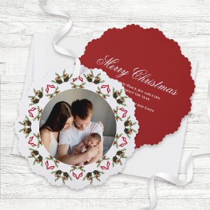 Roter und grüner Frohe Weihnachten Foto-Kranz Ornament Karte