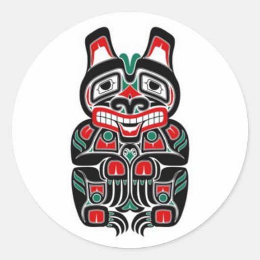 Roter und grüner Haida-Geist-Bär Runder Aufkleber (Vorderseite)