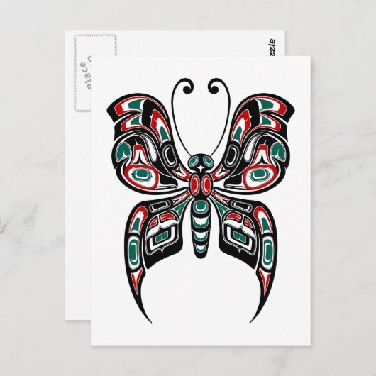 Roter und grüner Haida Spirit Butterfly auf Weiß Postkarte (Vorne/Hinten)